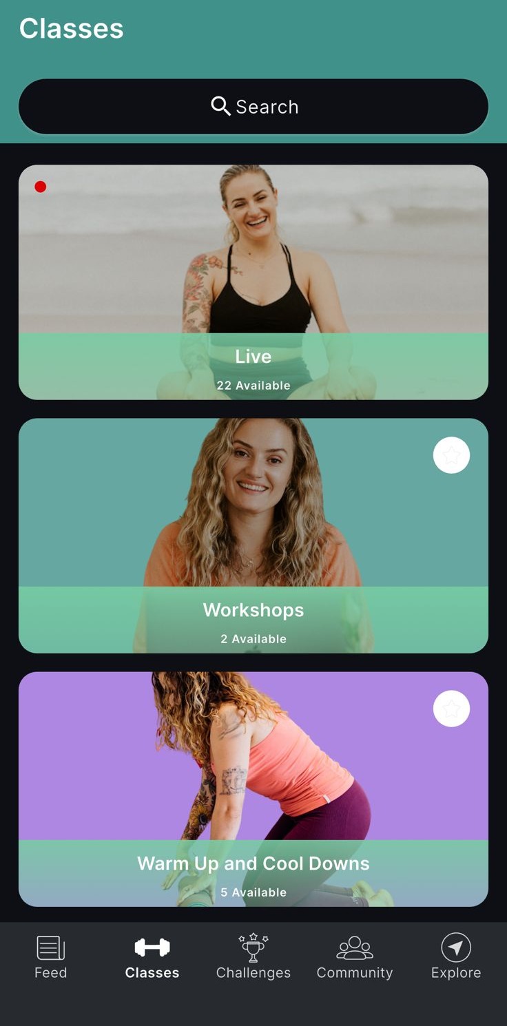 Fit Living app — Live & Workshops